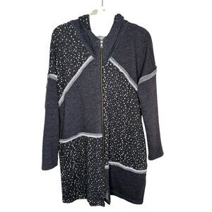 Chalet Et Ceci Gray & Black Polka Dot Hooded Zip-Up Jacket, S